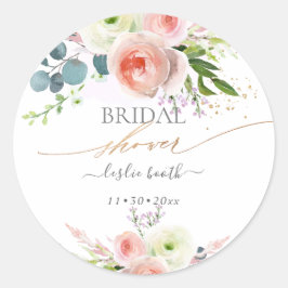 White Blush Pink Peonies Bridal Shower Invitation Ronde Sticker
