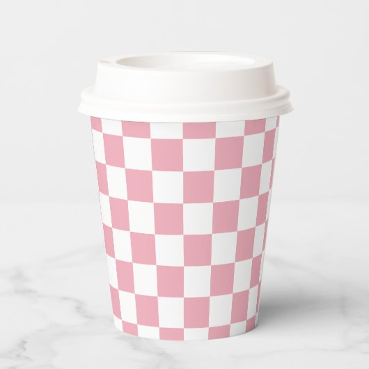 White Blush Pink Square Pattern Paper Cups Papieren Bekers (Achterkant)