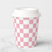 White Blush Pink Square Pattern Paper Cups Papieren Bekers (Rechts)
