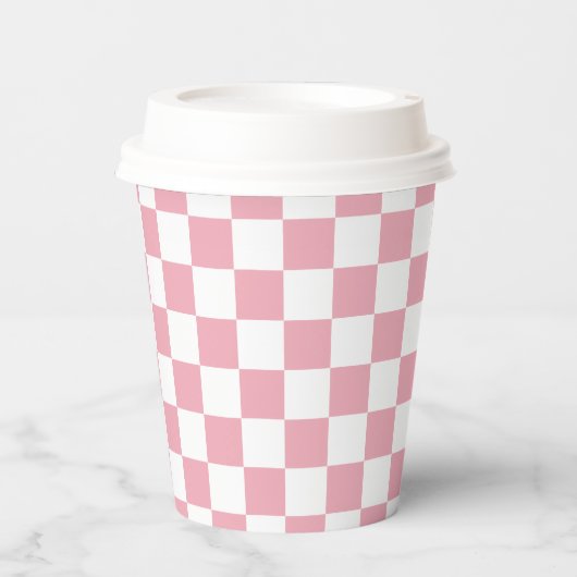 White Blush Pink Square Pattern Paper Cups Papieren Bekers (Voorkant)