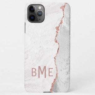 White Blush & Roos Gold Agate Marble Monogram iPhone 11Pro Max Hoesje