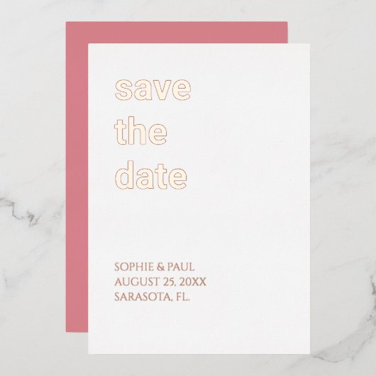 White Blush roze Save the Date Roos Gold Folie Uitnodiging (Voorkant / Achterkant)