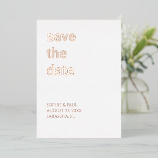 White Blush roze Save the Date Roos Gold Folie Uitnodiging (Staand Voorkant)