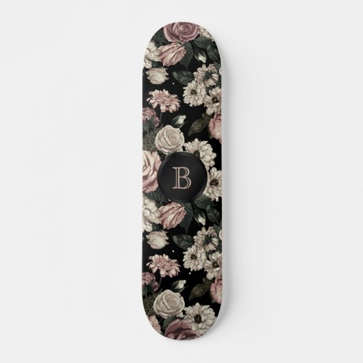 White Blush Rozen Black Monogram Persoonlijk Skateboard (Voorkant)