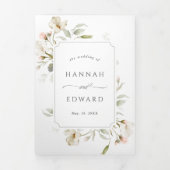 White Blush Sage Elegant Floral Wedding Drieluik Uitnodiging (Cover)