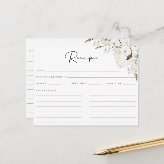White Bohemian Floral Recipe Kaart (Voorkant / Achterkant in situ)