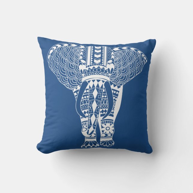 White Bohemian Tribal Elephant Kussen (Voorkant)