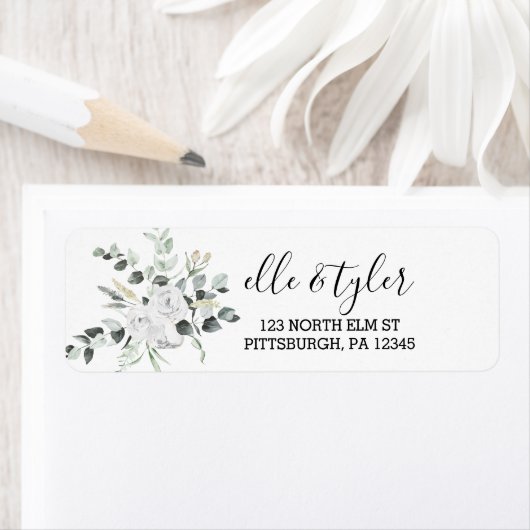 White Bohian Roos Wedding Return Address Labels (Insitu)
