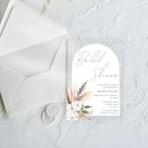 White Boho Arch Floral Vrijgezellenfeest Acryl Uitnodigingen