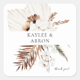 White Boho & Beige Floral Hartelijk dank Vierkante Sticker