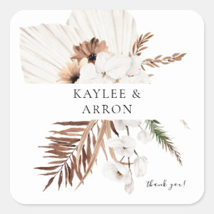 White Boho & Beige Floral Hartelijk dank Vierkante Sticker