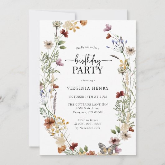 White Boho Birthday Party Invitation Kaart (Voorkant)