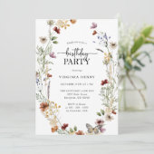 White Boho Birthday Party Invitation Kaart (Staand voorkant)