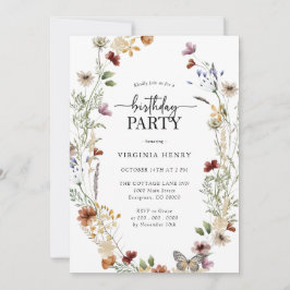 White Boho Birthday Party Invitation Kaart