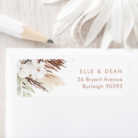White Boho Bloemen Bruiloft Retouradres Etiket (Insitu)