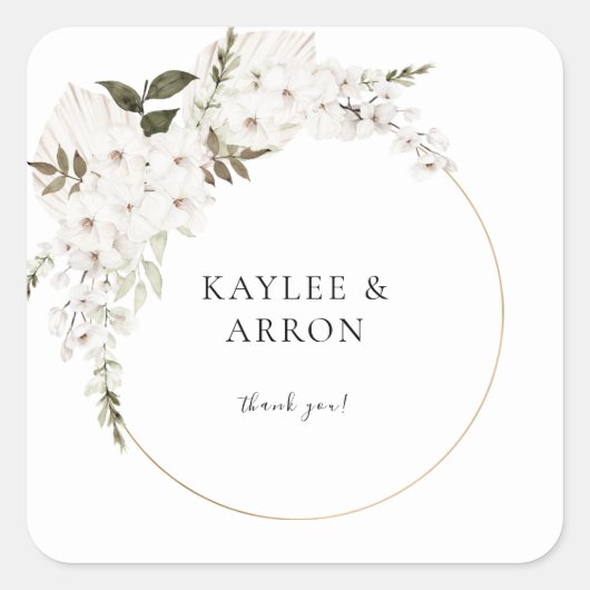 White Boho Floral Bedankt 2 Vierkante Sticker (Voorkant)