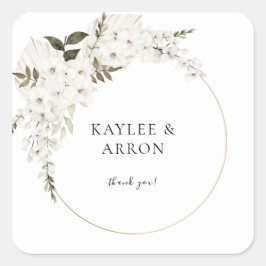 White Boho Floral Bedankt 2 Vierkante Sticker
