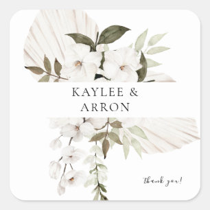 White Boho Floral bedankt Vierkante Sticker