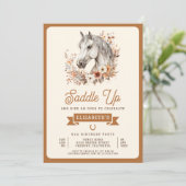 White Boho Floral Horse Cowgirl Verjaardagsfeestje Kaart (Staand voorkant)