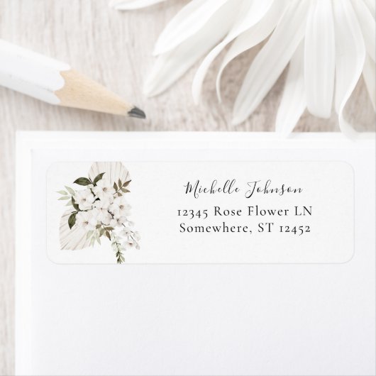 White Boho Floral Return Address Label (Insitu)