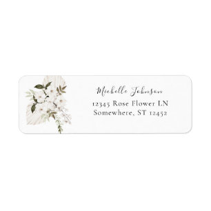 White Boho Floral Return Address Label
