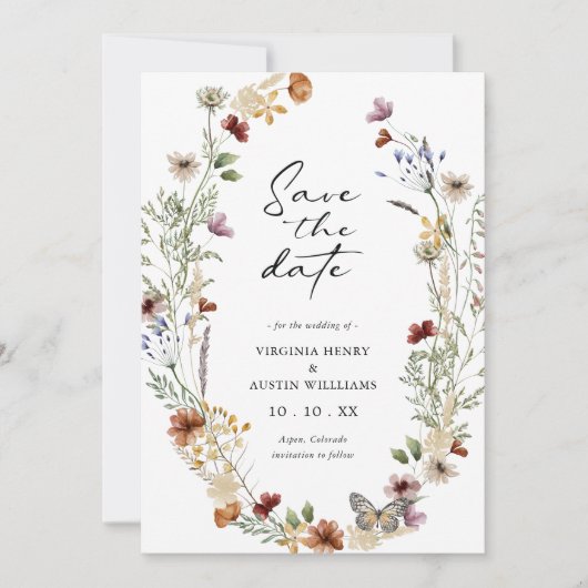 White Boho Floral Save the Date (Voorkant)