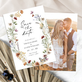White Boho Floral Save the Date