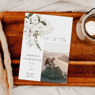 White Boho Floral Save the Date Photo