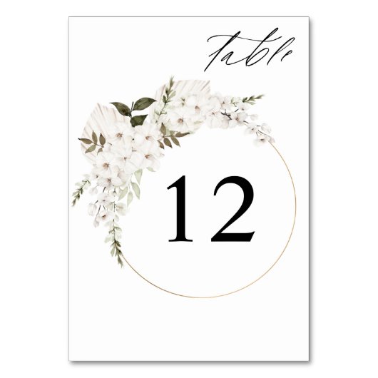 White Boho Floral Table Number Kaart (Achterkant)