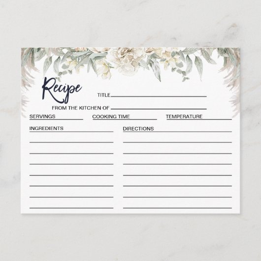 White Boho Floral Vrijgezellenfeest Recipe Kaart (Voorkant)