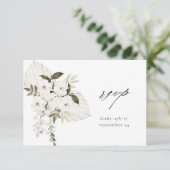 White Boho Floral w Meal RSVP Card (Staand voorkant)