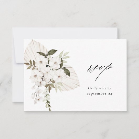 White Boho Floral w Meal RSVP Card Kaartje (Voorkant)