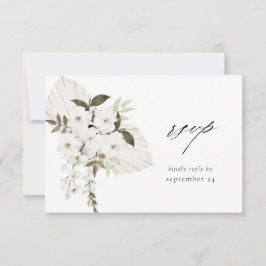 White Boho Floral w Meal RSVP Card Kaartje