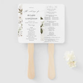 White Boho Floral Wedding Ceremony Programme Handwaaier (Voorkant en achterkant)