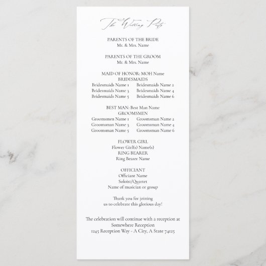 White Boho Floral Wedding Ceremony Programme Programmakaart (Achterkant)