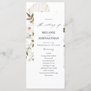 White Boho Floral Wedding Ceremony Programme Programmakaart