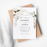 White Boho Floral Wedding Invitation Kaart<br><div class="desc">Stuur uw gasten een mooie bruiloft uitnodiging met uw mooie White Boho Bohemian Floral Wedding Invitation. Deze bruiloft uitnodiging is de combinatie van Bohemian Boho stijl & een ontspannen strand, zomer. Met de hand beschilderde witte bloemblaadjes en gedroogde palmbladeren plus groen werden gebruikt om het zomerse boho-gevoel te creëer. Ze...</div>