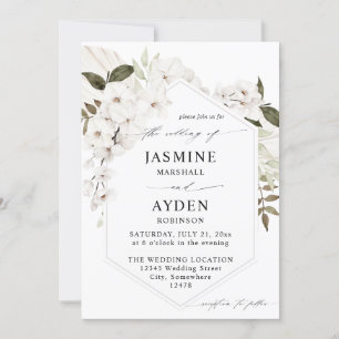 White Boho Floral Wedding Invitation V2 LN Kaart