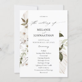 White Boho Floral Wedding Programme Kaart