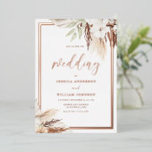 White Boho Floral Wedding Real Roos Gold Folie Uitnodiging (Staand Voorkant)