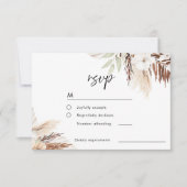 White Boho Flowers Sage Green Leaves Wedding RSVP Kaartje (Voorkant)