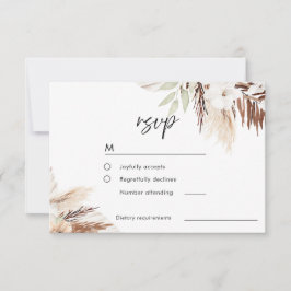 White Boho Flowers Sage Green Leaves Wedding RSVP Kaartje