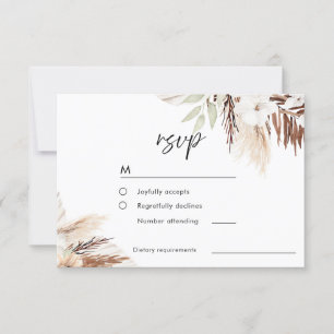 White Boho Flowers Sage Green Leaves Wedding RSVP Kaartje
