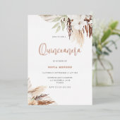 White Boho Flowers Sage Quinceanera Roos Gold Folie Uitnodiging (Staand Voorkant)