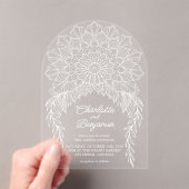 White Boho Mandala Leafy Vine Wedding Acryl Uitnodigingen (Insitu (Draagbaar))