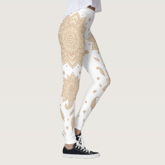 White Boho Mandala Minimalist Yoga Leggings (Rechts)