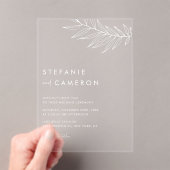 White Boho Minimalist Foliage Wedding Acryl Uitnodigingen (Insitu (Draagbaar))