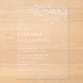 White Boho Minimalist Foliage Wedding Acryl Uitnodigingen (Voorkant)