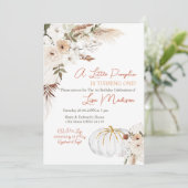 White Boho Pumpkin Birthday Uitnodiging (Staand voorkant)