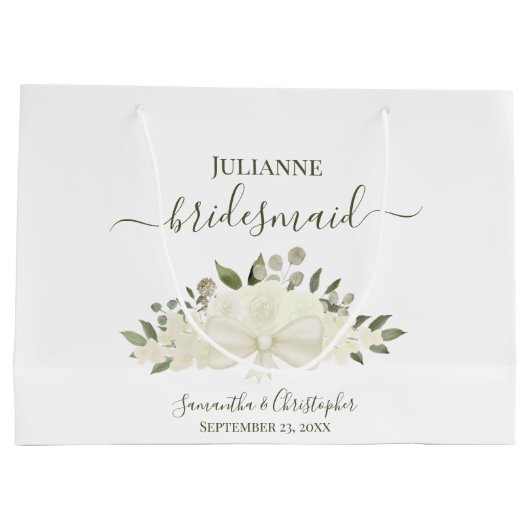 White Boho Roses & Blossoms Wedding Bridesmaid Groot Cadeauzakje (Achterkant)